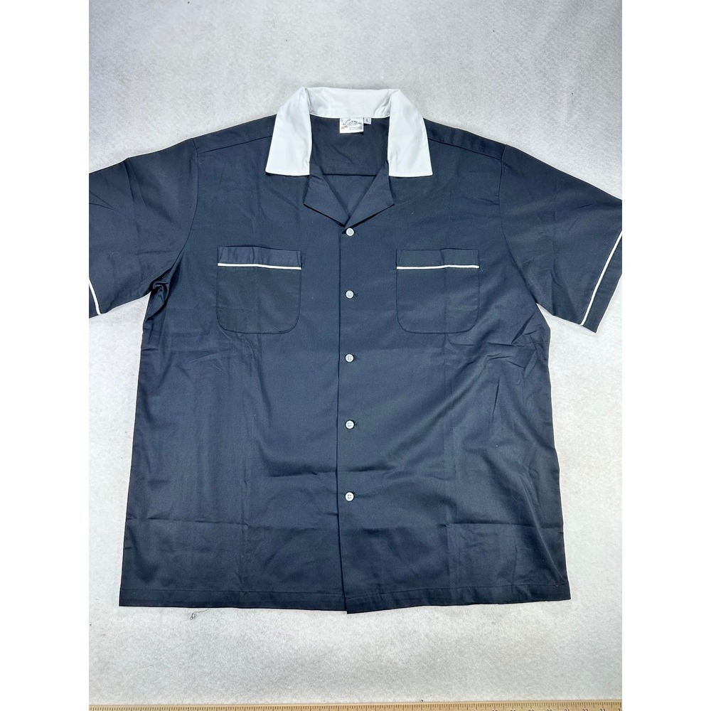 Cruisin USA Bowling Shirt Mens Large Black White Retro Graphic Rockabilly Button